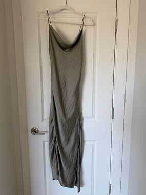 Zara Olive Green Cowl Neck Midi Slip Dress